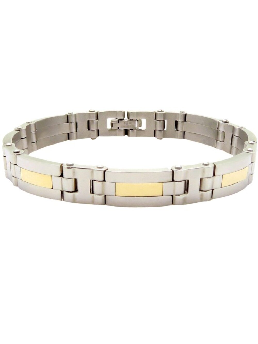 Vintage Stainless Steel and 14K Yellow Gold Unisex 7.5 Inch Link Bracelet